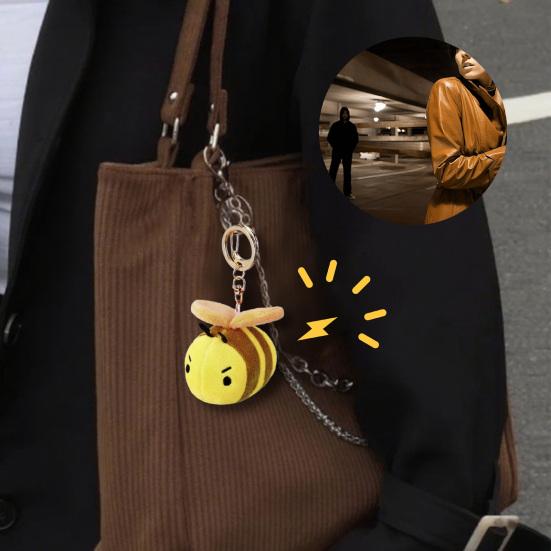 Cute Bee Personal Alarm Keychain Plush Stuffed Animal with Loud Safety Alertor Soft PP Cotton Pendant for Bag Keys