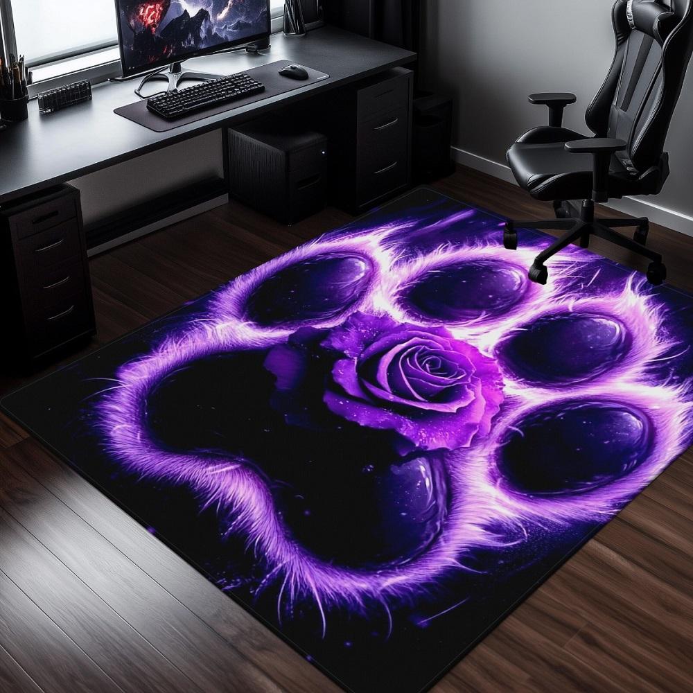 Purple Paw and Rose Carpet for Bedroom Living Room Sofa Bedside Hallway Non-slip Doormat Area Rug Floor Mat Home Decoration