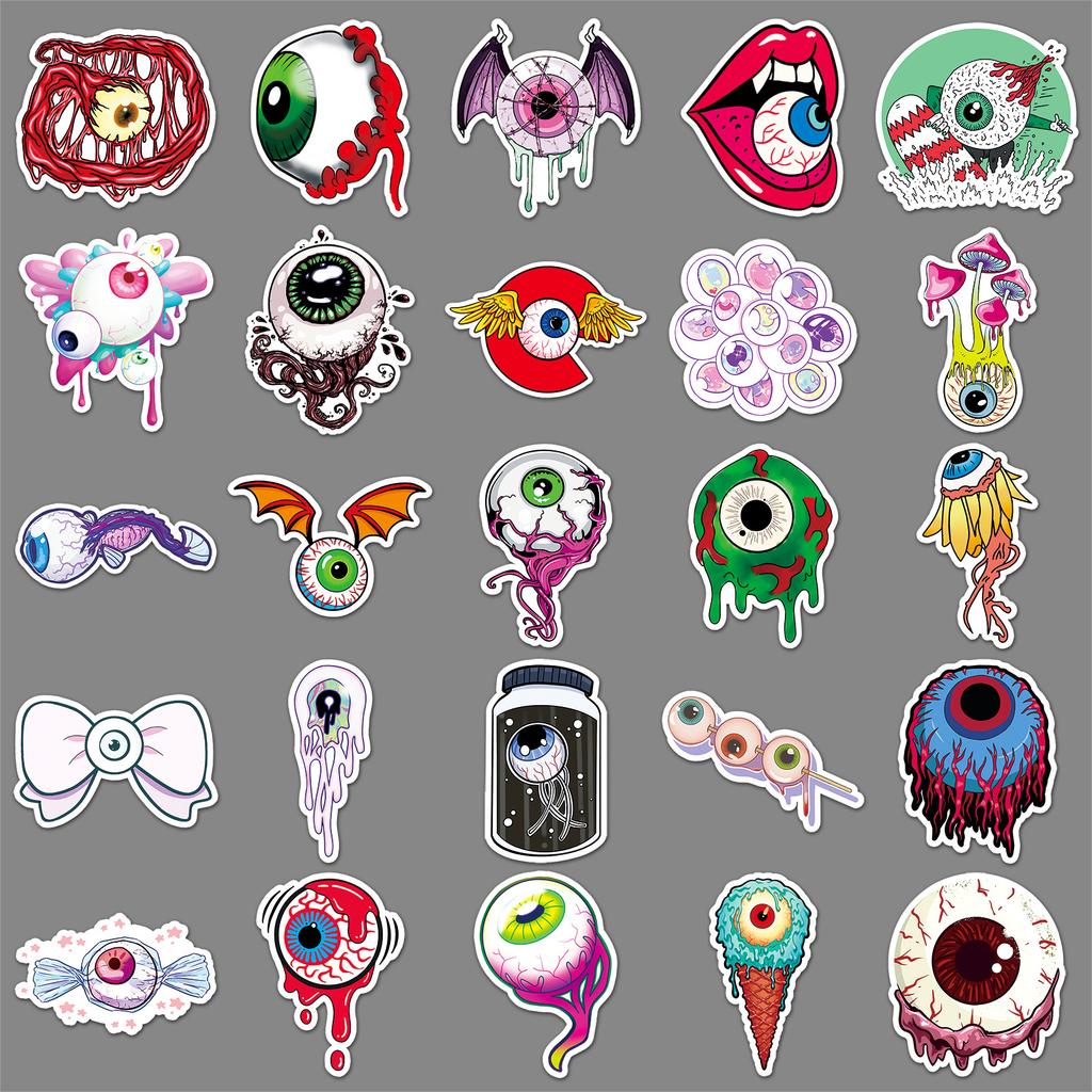 50 Eyeball Graffiti Stickers Personality Horror Trend Cool Play Decorative Mobile Phone Case Water Cup Skateboard Stickers