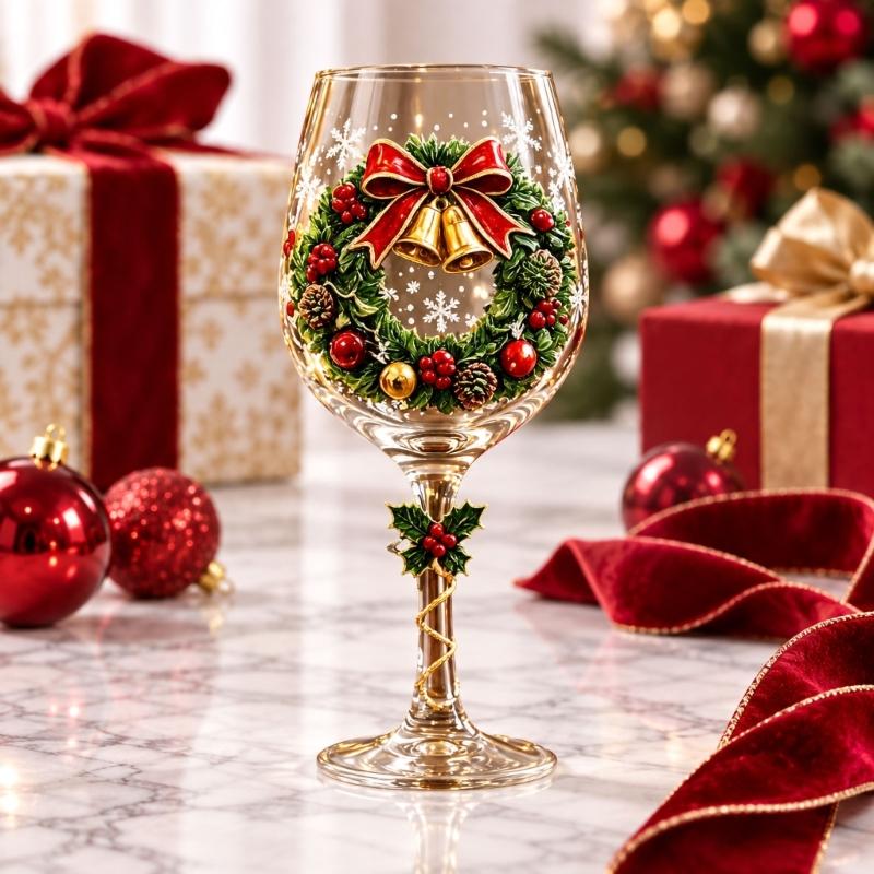 Clear Glass Christmas Wine Glasses Set of 6 with Raised Holiday Artwork and Six Different Scenes for Wine, Cocktails, Cocoa and Seasonal Entertaining