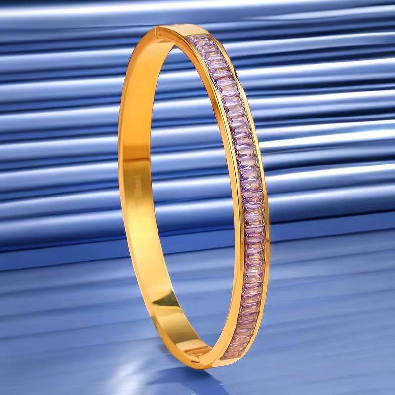 Women's Titanium Steel Bracelet with Inlaid Diamonds - Elegant Starry Design, Non-Fading, INS Style, High-End Full Diamond Bangle.