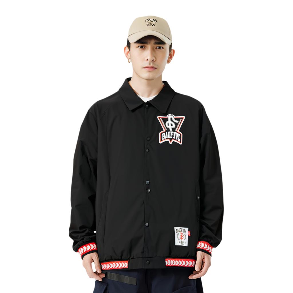 Li Ning Badfive Seven Cities Collaboration Letter Print Polo-Kragen Lockere Freizeitjacke Herrenjacke Schwarz AFDT737-2