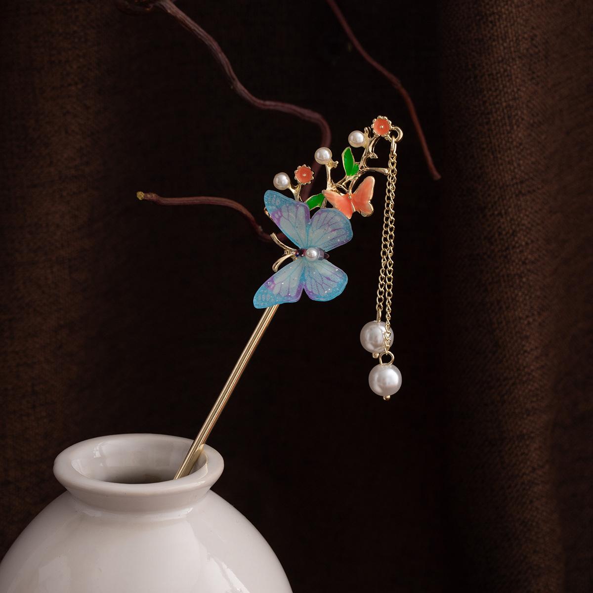 

Кисточка Красочная Бабочка Цветы Заколка для Волос Новый Китайский Стиль Шаг Дрожащий Старший Супер Фея Заколка Женский Темперамент Древний Ветер Аксессуары для Волос