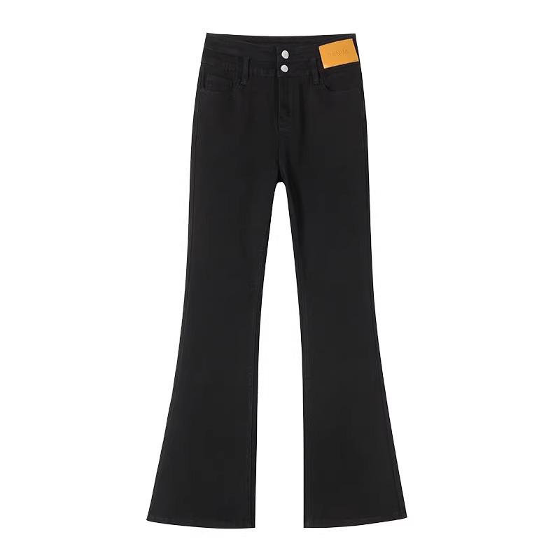 Women's Black Slimming High-Waist Flare Pants - Spring 2025 Petite Nine-Point Jeans
