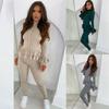 Stylish Women's Ladies Fine Ribbed Frill Peplum Button Loungewear Suit Tracksuit Set For Cozy Comfort
