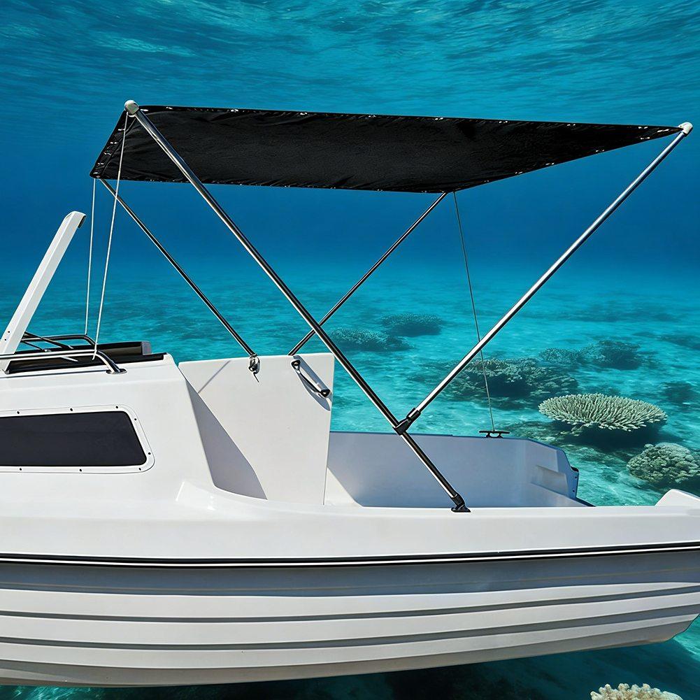 Tendalino Parasole per Barca 236x157cm Poliestere 600D Impermeabile Blocco UV Copertura Imbarcazione da Pesca Kit Accessori Marini Nero