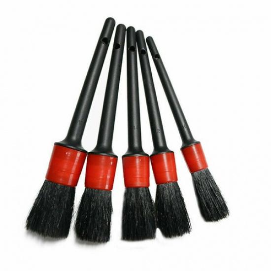 5pcs/set Black & Red Quality Car Detail Brush Boar Hair Brushes Tool For Car SU