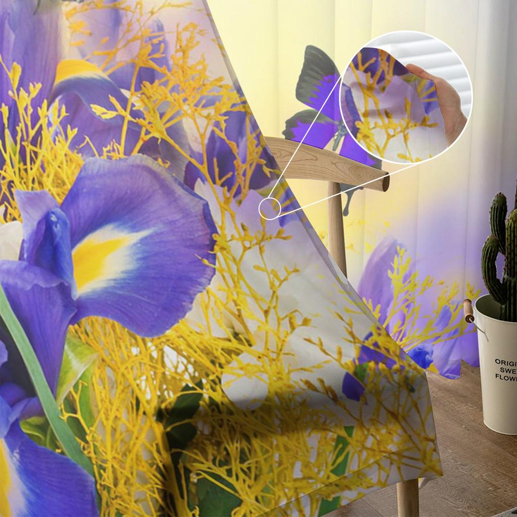 Iris Flower Butterfly Window Treatment Tulle Modern Sheer Curtains for Kitchen Living Room the Bedroom Curtains Decoration