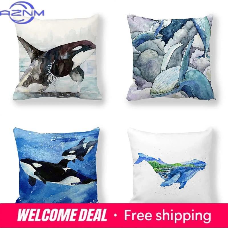 Shunika Chen Unisex Killer Whale Ocean Pattern Decorative Pillowcase Cushion Pillowcase Bedding Decor