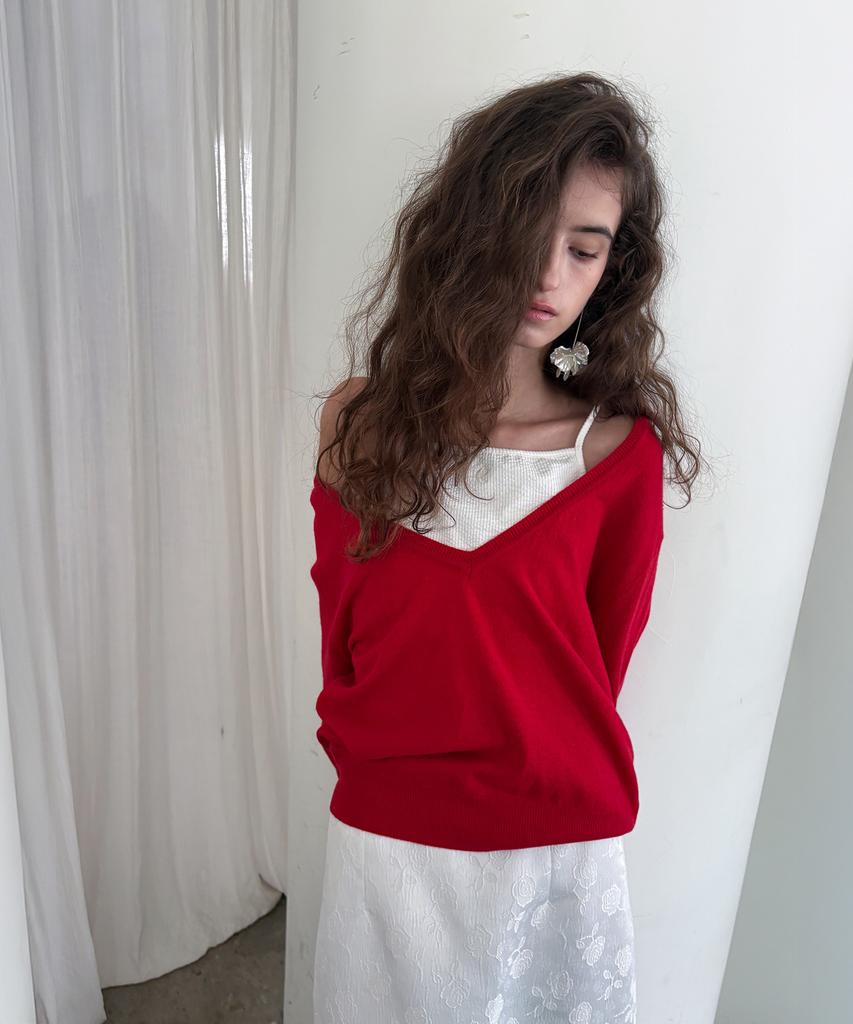 Poeteuseoul Deep V Knit_Red