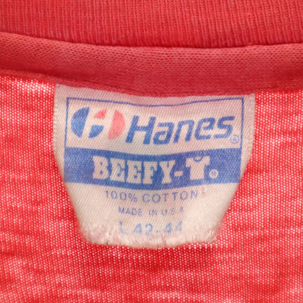 Hanes 80s 90s BEEFY-T USA made old Short sleeve T-shirt L Single stitch Men's Used