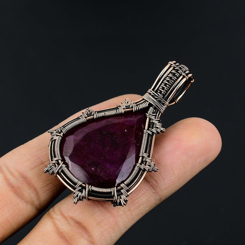 Ruby Pendant Gemstone Jewelry, 999 Copper Wire Wrapped Handmade Pendant, Latest Design Jewelry
