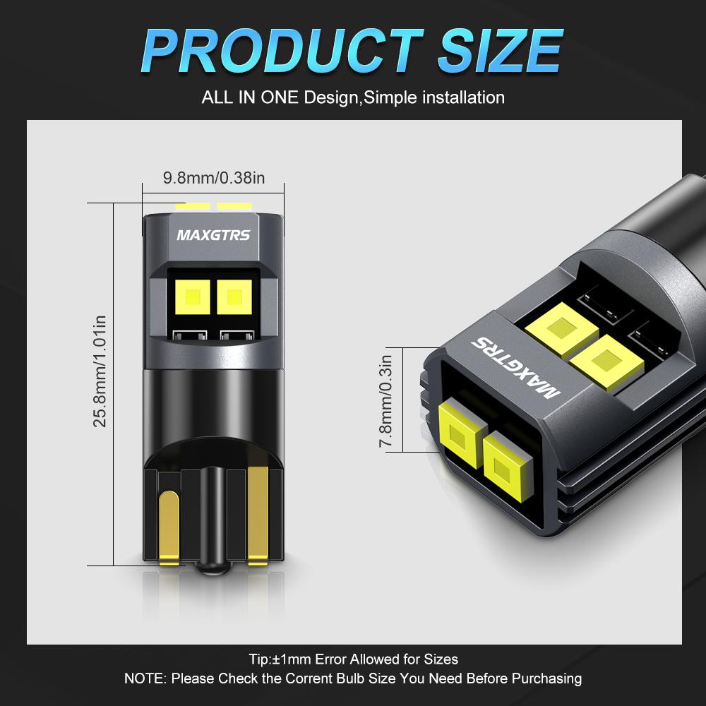 MAXGTRS 2x Super Bright T10 LED W5W 2020 Chips Car Side Interior Lights 194 168 Auto White/Yellow/Red Parking Marker Dome Lamps