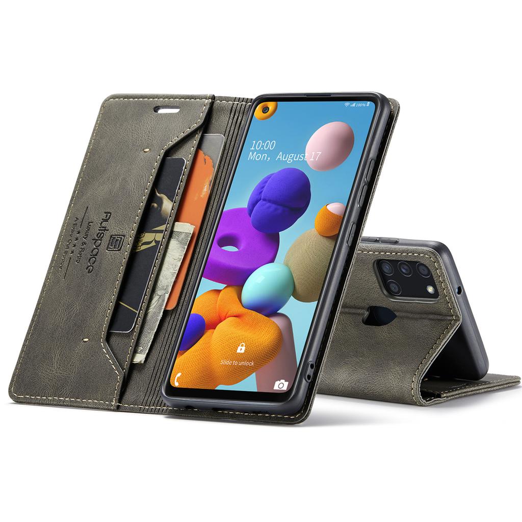 Premium Vintage Leather Wallet Case with RFID Blocking for Samsung Galaxy A21s - Elegant Flip Cover with Card Holder Shockproof Protection (4 Colors)