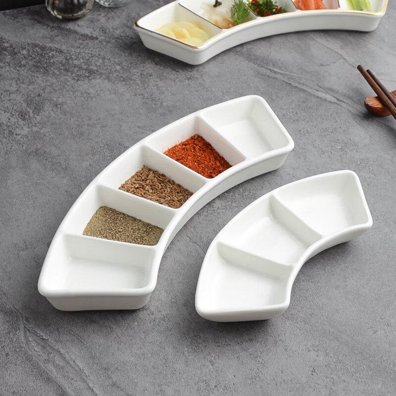 Three-Compartment Ceramic Condiment Dish