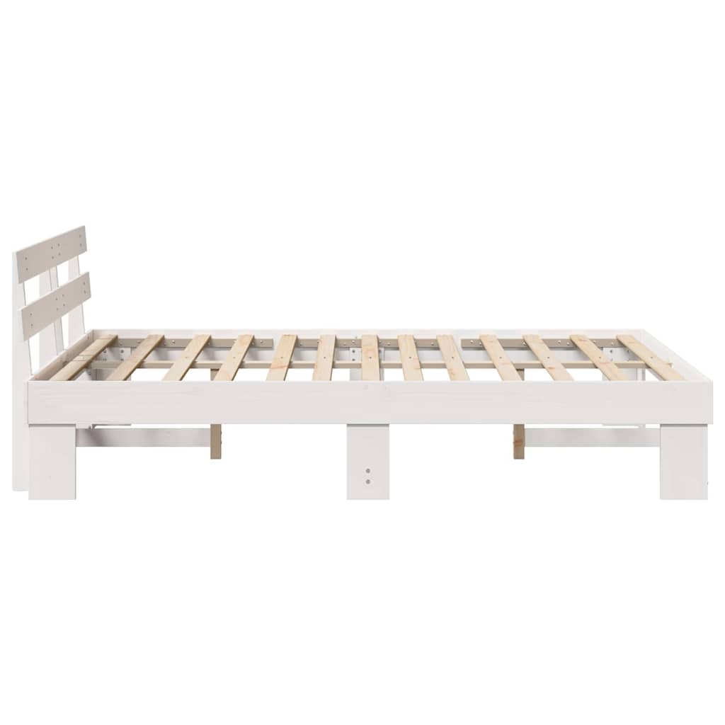 White Bed Frame with Headboard 140 x 200 cm Solid Pine Wood