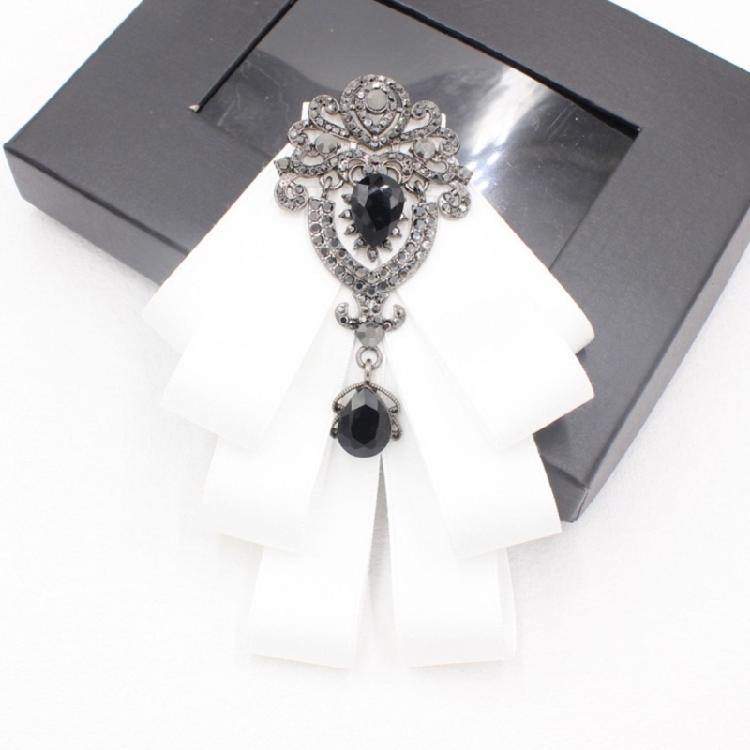 Ribbon Bows Brooch Rhinestones Pretied Bowtie for Women Men Wedding Party Christmas Ceremony Crystal Bowknot Neck Tie