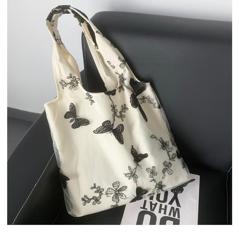 Super Beautiful Embroidery Black Butterfly Canvas Bag Lace Casual Travel Women's Bag