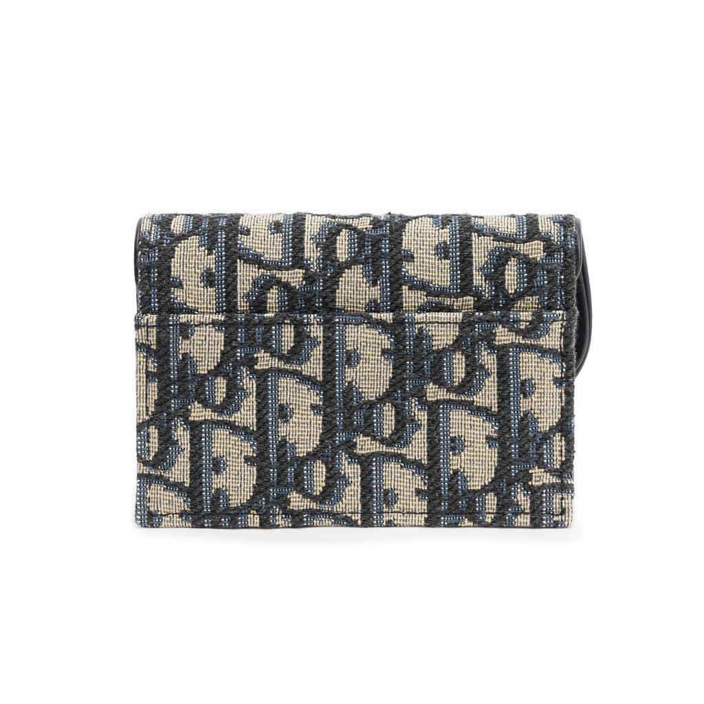 Dior Saddle Monogram Embroidered Flap Saddle Bag Card Holder Cotton Card Case Small Women accessories Denim-Blue S5611CTZQ_M928
