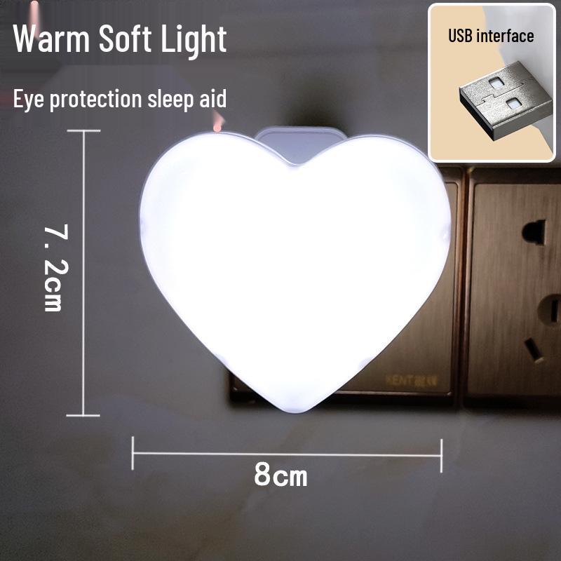 Veilleuse LED USB en forme de cœur avec batterie externe - Blanc, Chaud, Bleu, Rose pour chambre ou table de dortoir