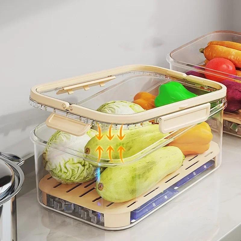 Portable Handheld Food Preservation Box Crisper Large Capacity Multifunctional Sealed  Vegetable Fruit Sealed Box Drain Basket