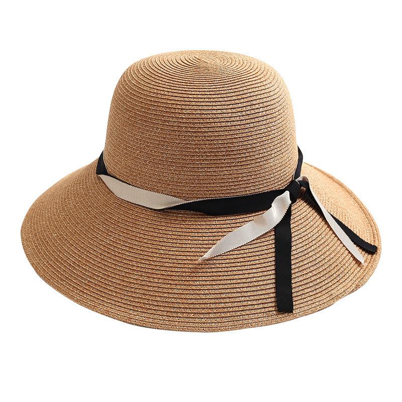 Paper Straw Wide Brim Sun Hat With Bow Knot For Summer Beach Vacation Style