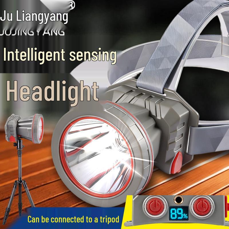 Tripod-Mountable LED Headlamp: 3-Level Dimming, Sensor, Type-C Charging, Bright White Light, Long Battery Life for Night Fishing