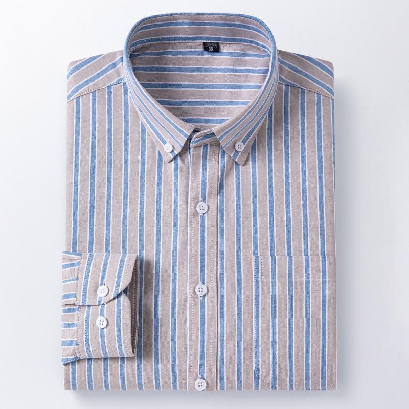 

S - 6XL 100% Cotton Classic Stripes Plaid Shirts Men Long Sleeves Casual Soft Cozy Men Shirt Long Sleeve Pocket Male Clothess 43