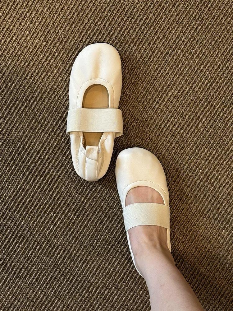 Sheepskin version~ Retro super soft round head shallow mouth one word with Mary Jane single shoes women's versatile ballet flats