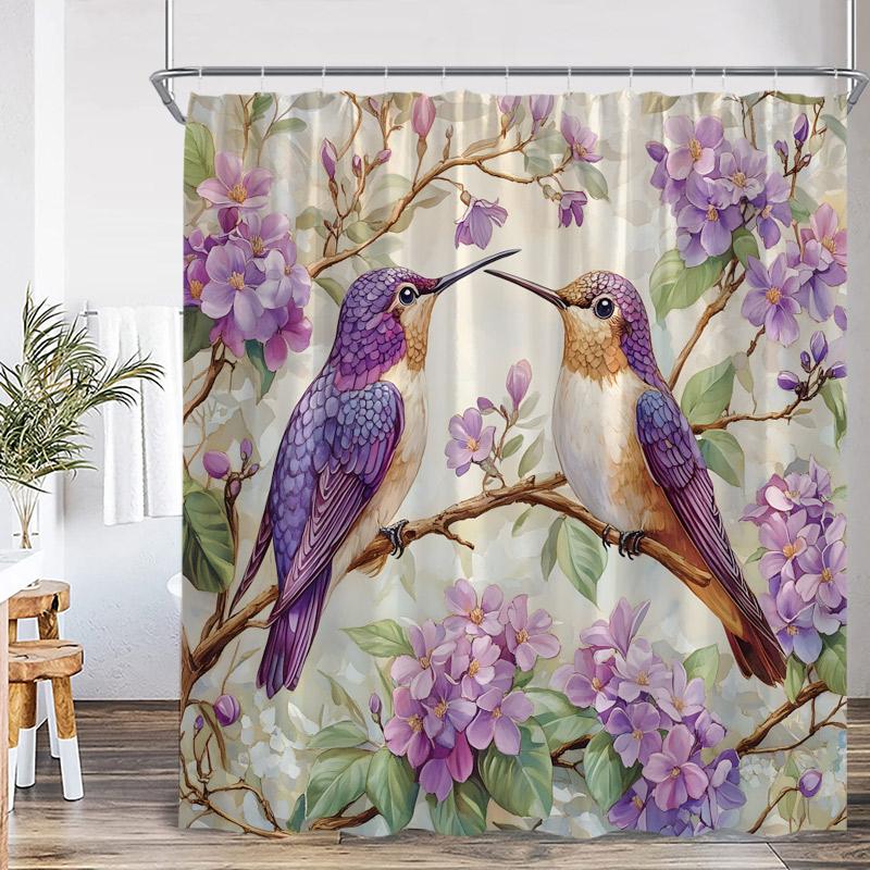 

Bird Shower Curtains Colorful Birds On Tree With Green Leaves Farmhouse Bath Curtain Polyester Fabric Bathroom Decor With Hooks W60H190(CM)-1 Pcs