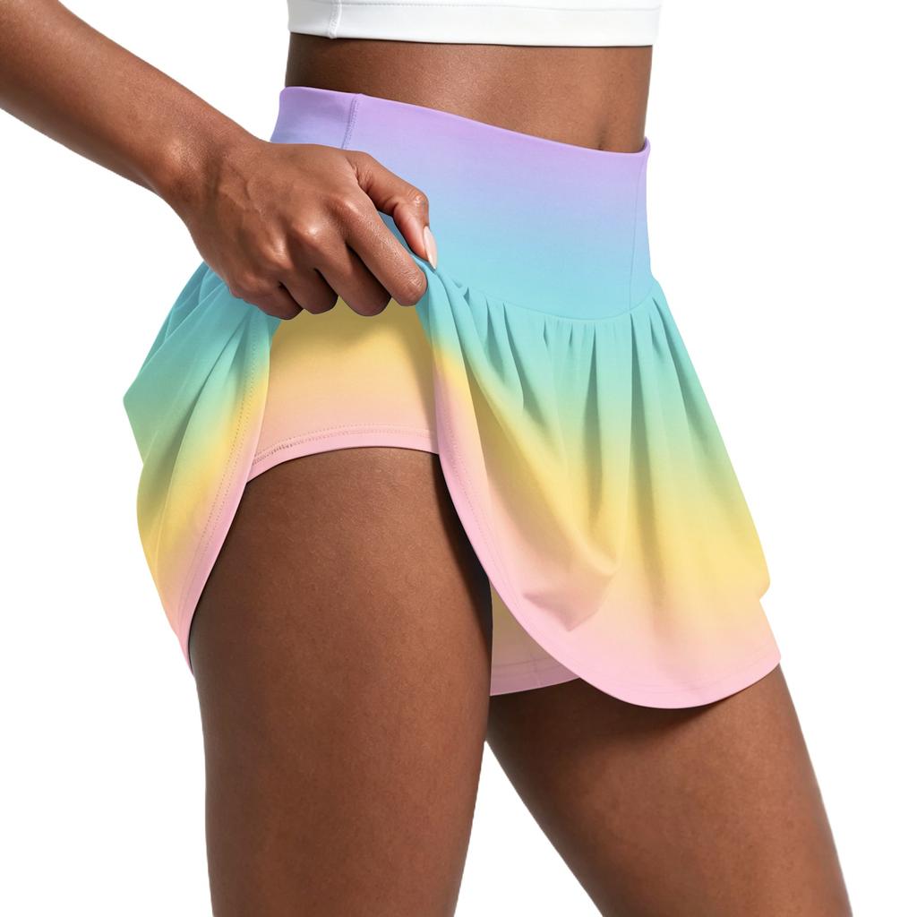 Women's Gradient Print Pleated Skort Athletic Tennis Running Yoga Skirt with Built-in Shorts Lightweight Breathable Fabric
