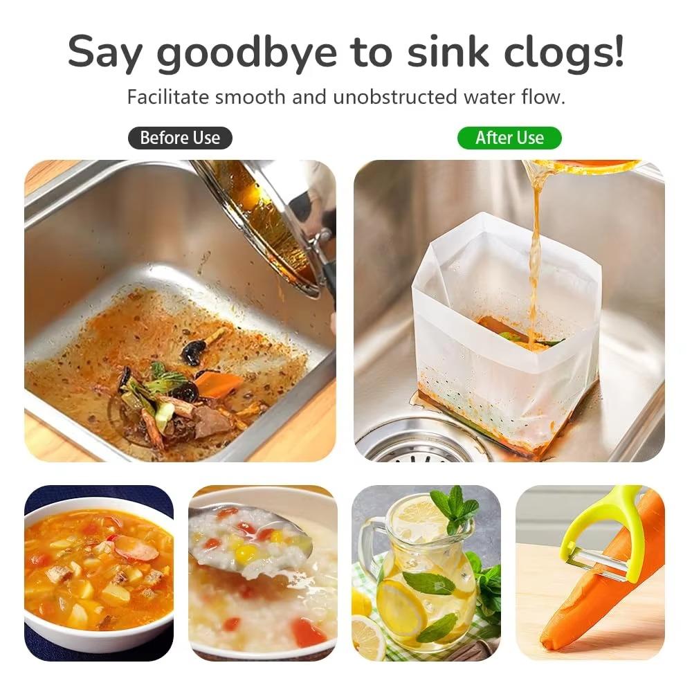 120PCS Stand-Up Design Disposable Waste Bags Foldable Sink Strainer Bag Restaurant