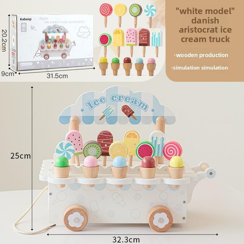 Wooden Ice Cream Cart Playset For Kids Educational Toy Pretend Role Play
