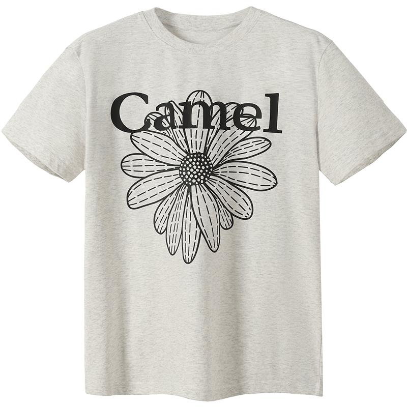 

CAMEL Ice-Skin Daisy Print Cotton Blend Loose Short Sleeve T-Shirt XS