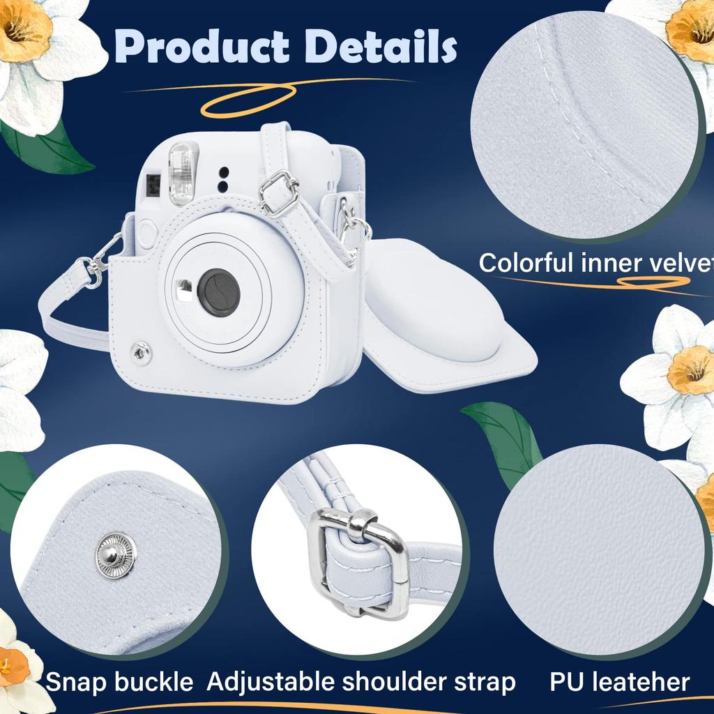 Kinokoo Instax Mini 12 Case, Fujifilm Instax Mini 12 Camera Case with Snap Closure and Shoulder Strap (White)