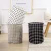 Multifunctional Cotton and Linen Lattice Dirty Clothes Basket Clothes Toys Sundries Storage Bucket Foldable Dirty Clothes Basket