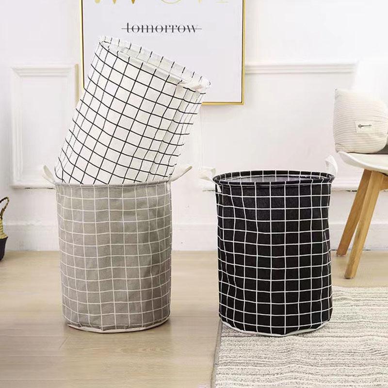 Multifunctional Cotton and Linen Lattice Dirty Clothes Basket Clothes Toys Sundries Storage Bucket Foldable Dirty Clothes Basket