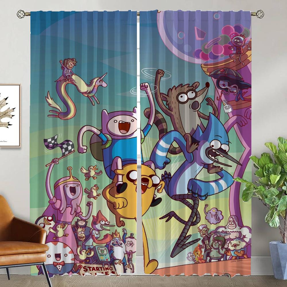 Adventures Time Blackout Curtain for Room 2 Panel Tulle for Bedroom Halloween Decoration Anti-mosquito Curtains 2 Pieces Shades