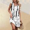 Women's Summer V-neck Casual Beach Vacation Style Striped Printed Sleeveless Patchwork Dresses