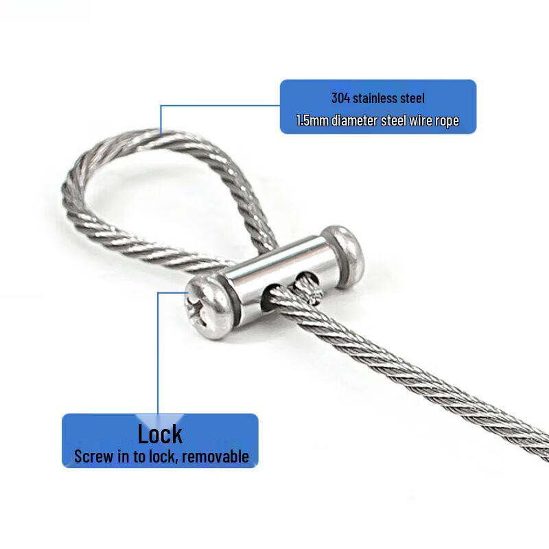 YISHUXIANG 304 Stainless Steel Adjustable Hanging Hook & 1.5mm Wire Rope Kit