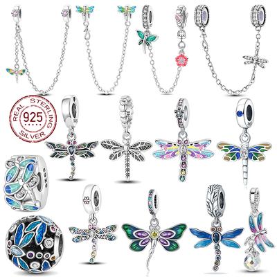 Genuine Delicate Blue Colored Dragonfly Pendants Copper Beads Fits Bracelets Women Gifts DoItYourself Accessory Party Jewellery