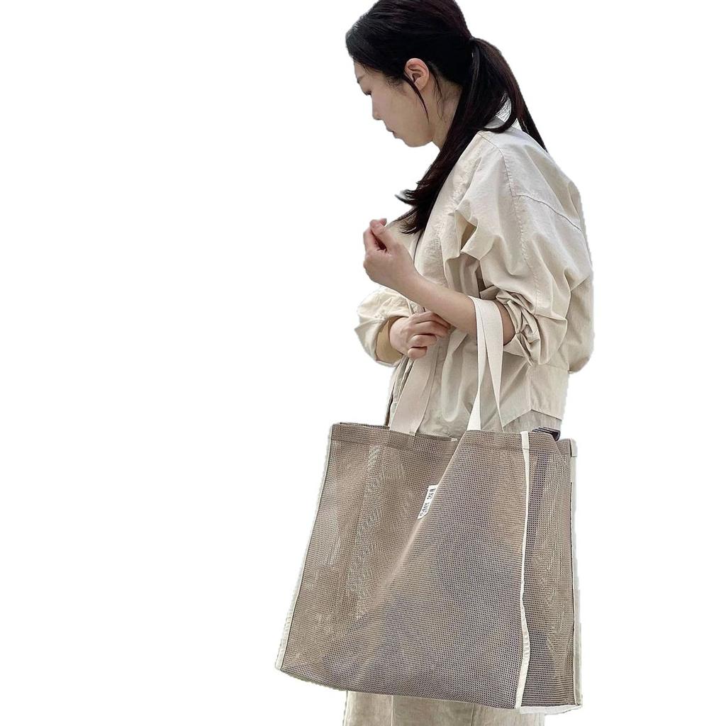 Handheld Mesh Beach Bag Makeup Travel Storage Toiletry Bag Mesh Portable Swimming Multi-Pocket Beach Bag