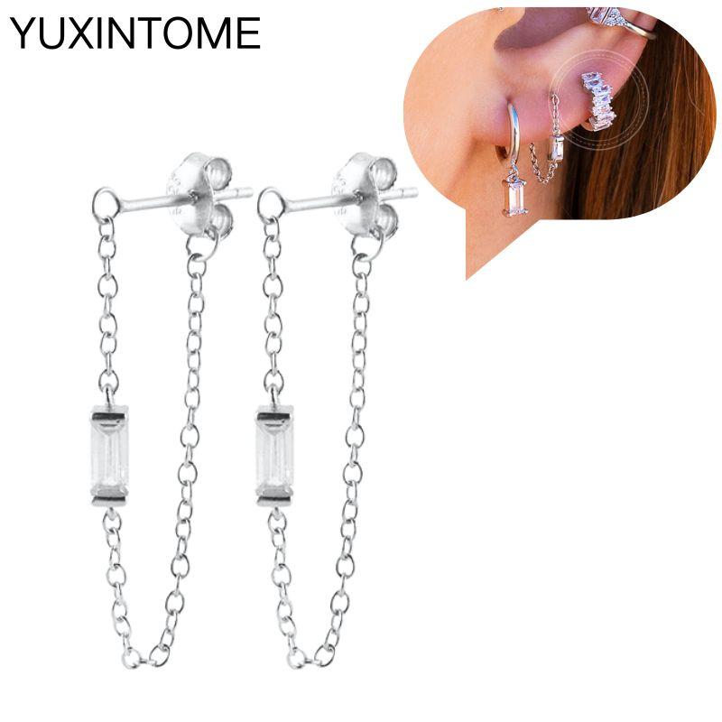 925 Sterling Silver Ear Needle Fashion Hoop Earrings White Crystal Luxury Women's Silver Earrings Wedding Women's Jewelry Gift