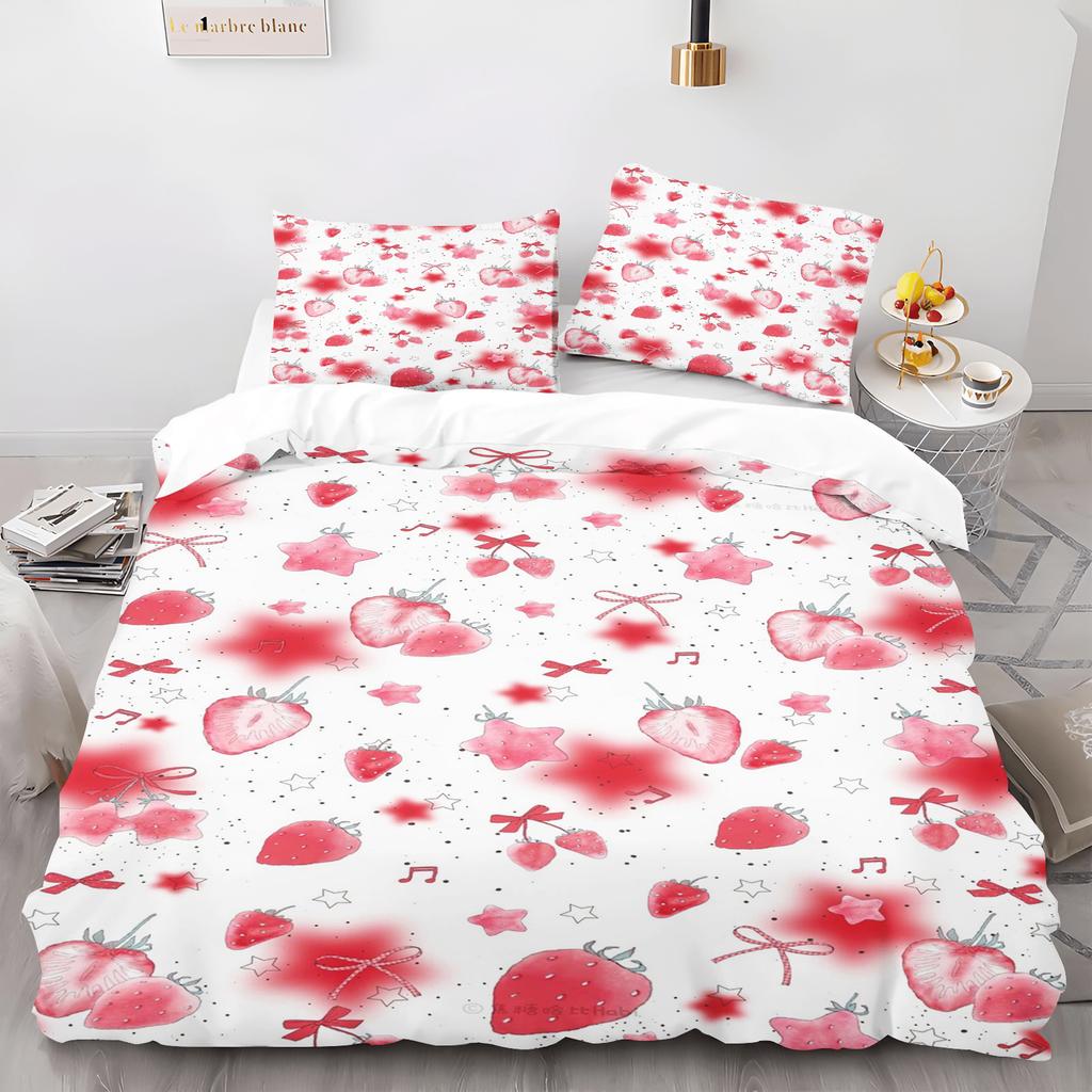 Strawberry Duvet Cover Cartoon Print 3D Exquisite Digital Printing Bedding Set Comforter Bed Youth Home Decor Kids Girls Gift