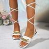 Dámské ploché sandály ve velkých velikostech, nová letní móda, řetízkové pásky kolem kotníku, dámské sandály