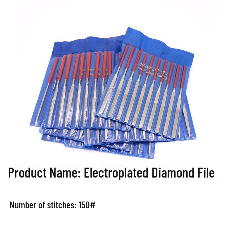Assorted Electroplated Diamond Files: Flat, Square, Triangular, Semi-Circular, Size 3*140