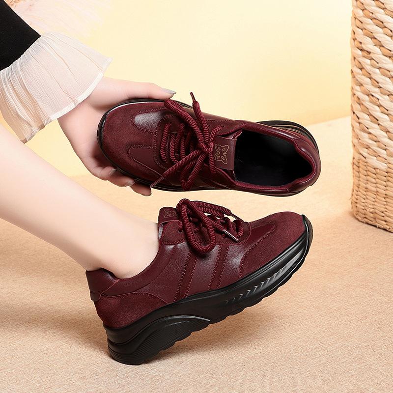Fashion Thick Sole Comfortable Lace-Up Women In Spring Autumn New Retro Casual Fashion Sports Dad Shoes Mother Shoes Heightened Inside