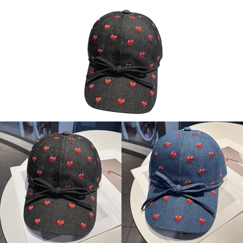 Denim Cap With Heart And Bow Design Sun Blocking For Spring And Autumn Wear