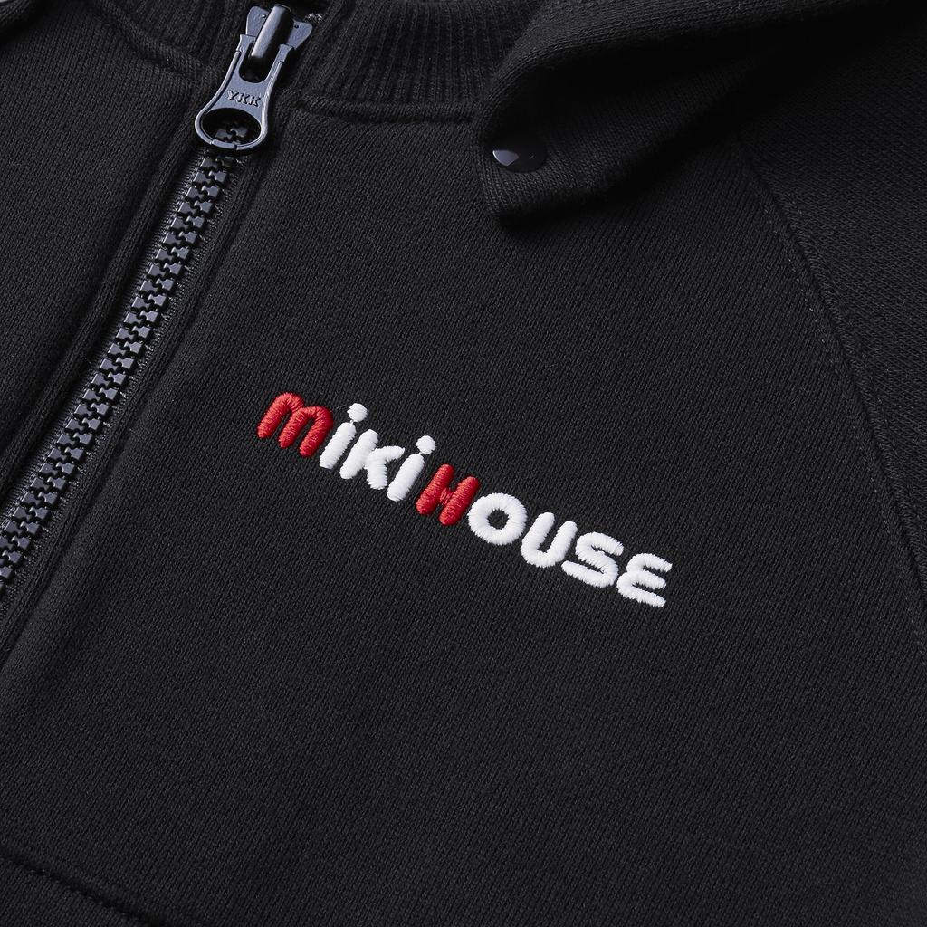 MIKI HOUSE Long Sleeve Hoodie with Logo, Zip-Up, Solid Color, Made In Japan, for Boys and Girls, Baby/Kids' Clothing, Size 90cm, Black, 10-3729-491