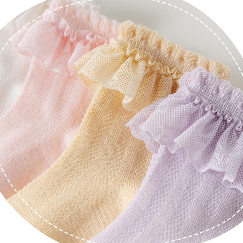5 Paar weiche & atmungsaktive Baumwoll-Knöchelsocken für Kleinkinder, Wadenlange Socken-Set für Mädchen, mit stilvollem Rüschen-Design